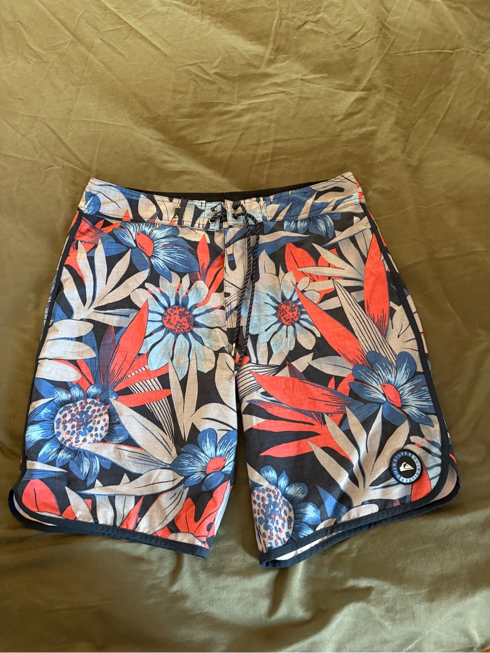 Quiksilver navy Boardshorts with Red & Blue Floral Print